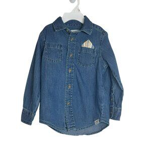 Wrangler Authentics Button Front Shirt, Boys 3T, Denim Blue, handkerchief, EUC